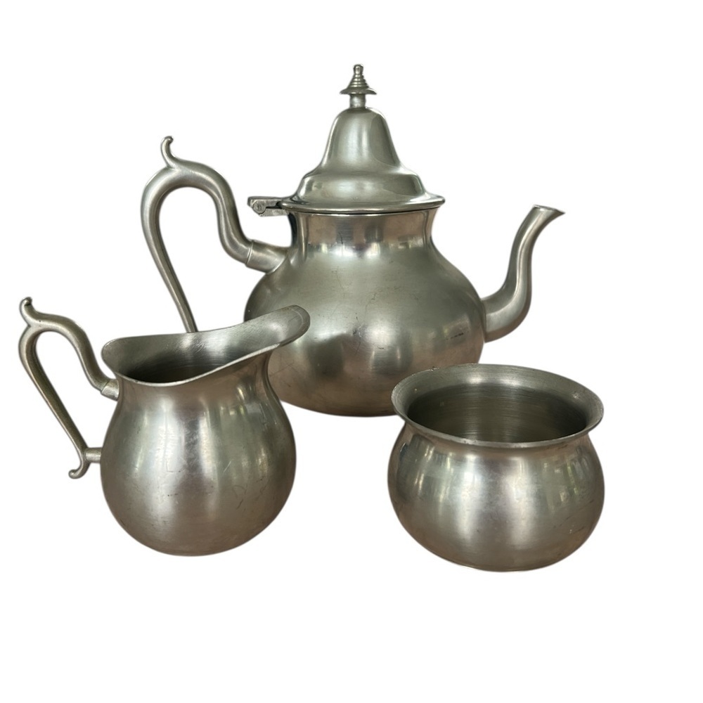 Vintage Woodbury Pewter Teapot Creamer Sugar Bowl Henry Ford Museum Teas Set